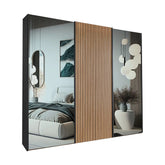 Tulsa Graphite Large 3 Door Wardrobe With Mirror and Decking Door - Pendle Village Furniture